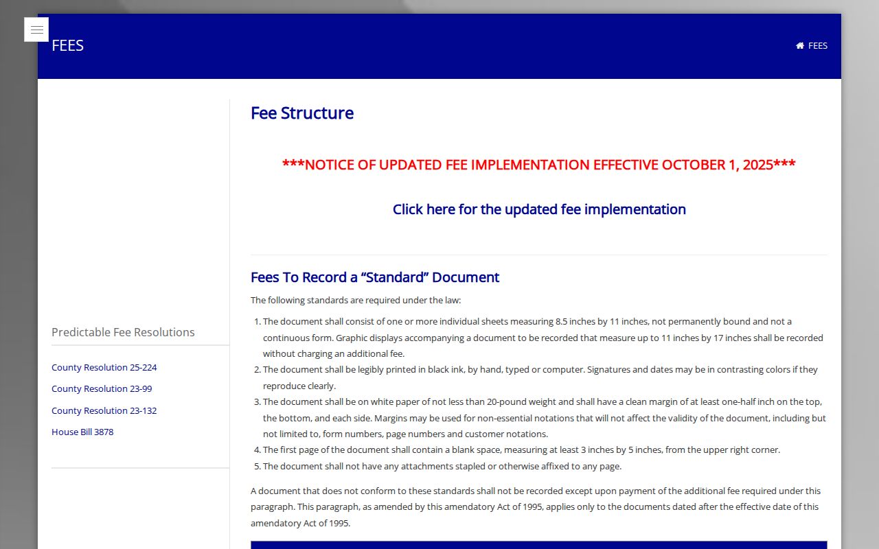 Will County Recorder fee schedule for Frankfort deed and copy research