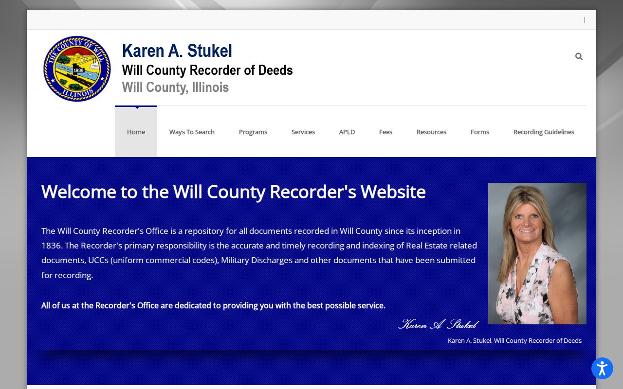 Will County Recorder website for Frankfort previous-resident deed research