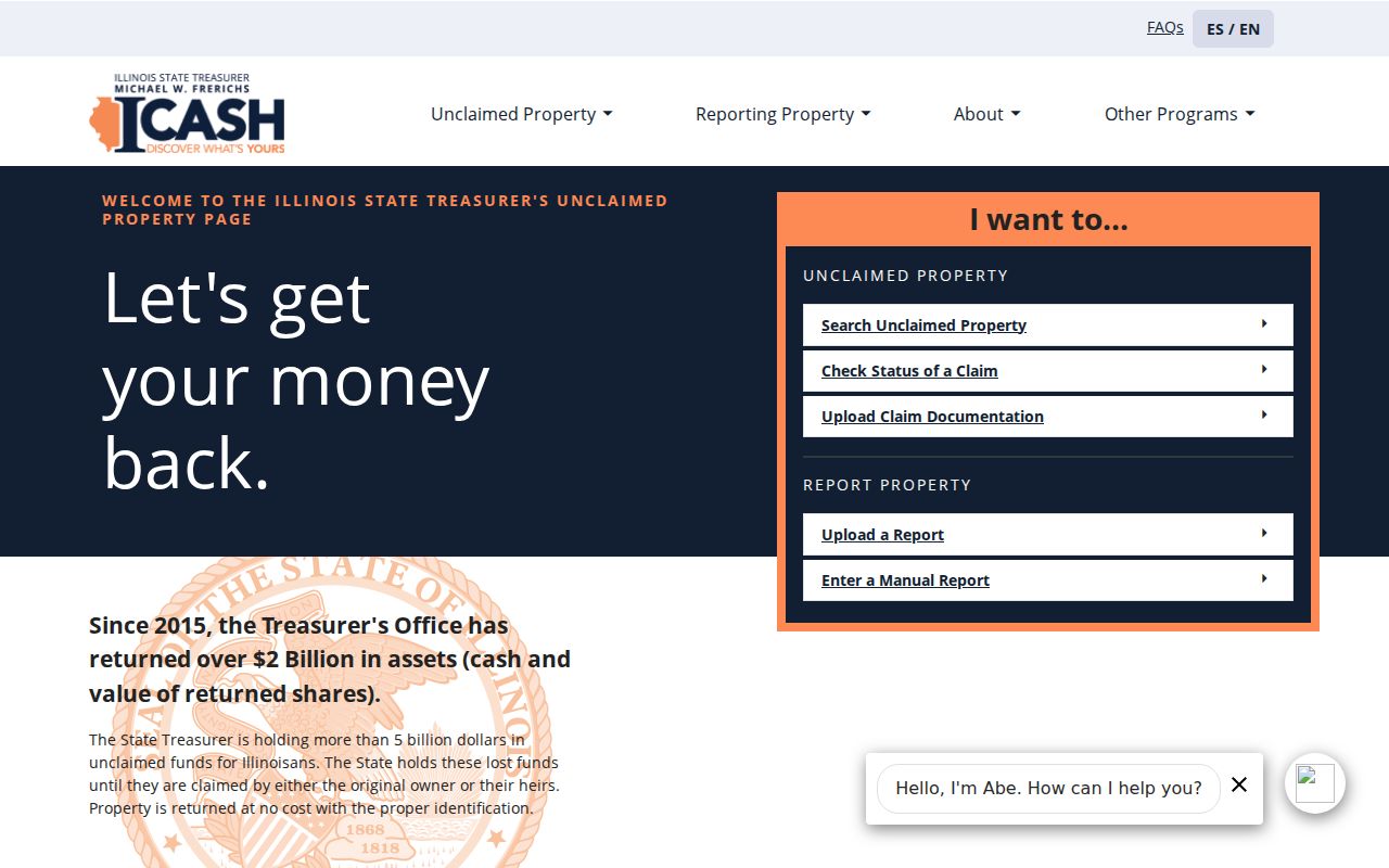 Frankfort resident lookup through the Illinois unclaimed property search