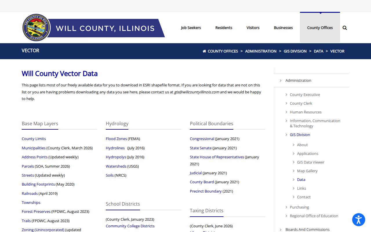 Will County GIS vector layers used for Frankfort streets