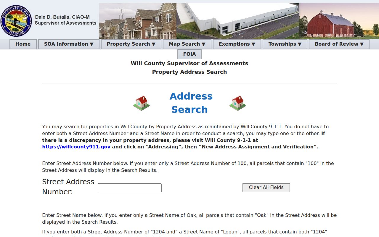 Will County address search fields for the Frankfort street directory